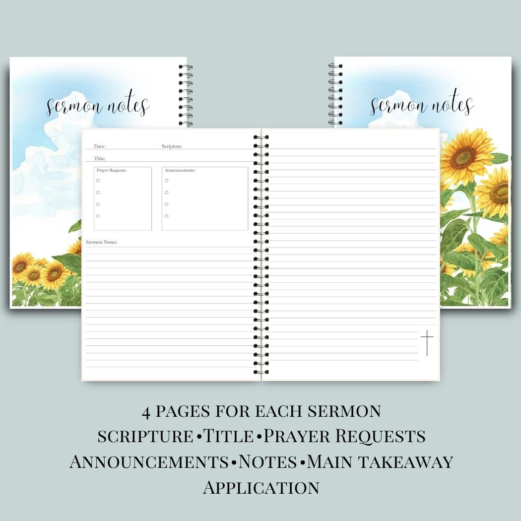 Watercolor Sunflower Sermon Notebook - Image 2