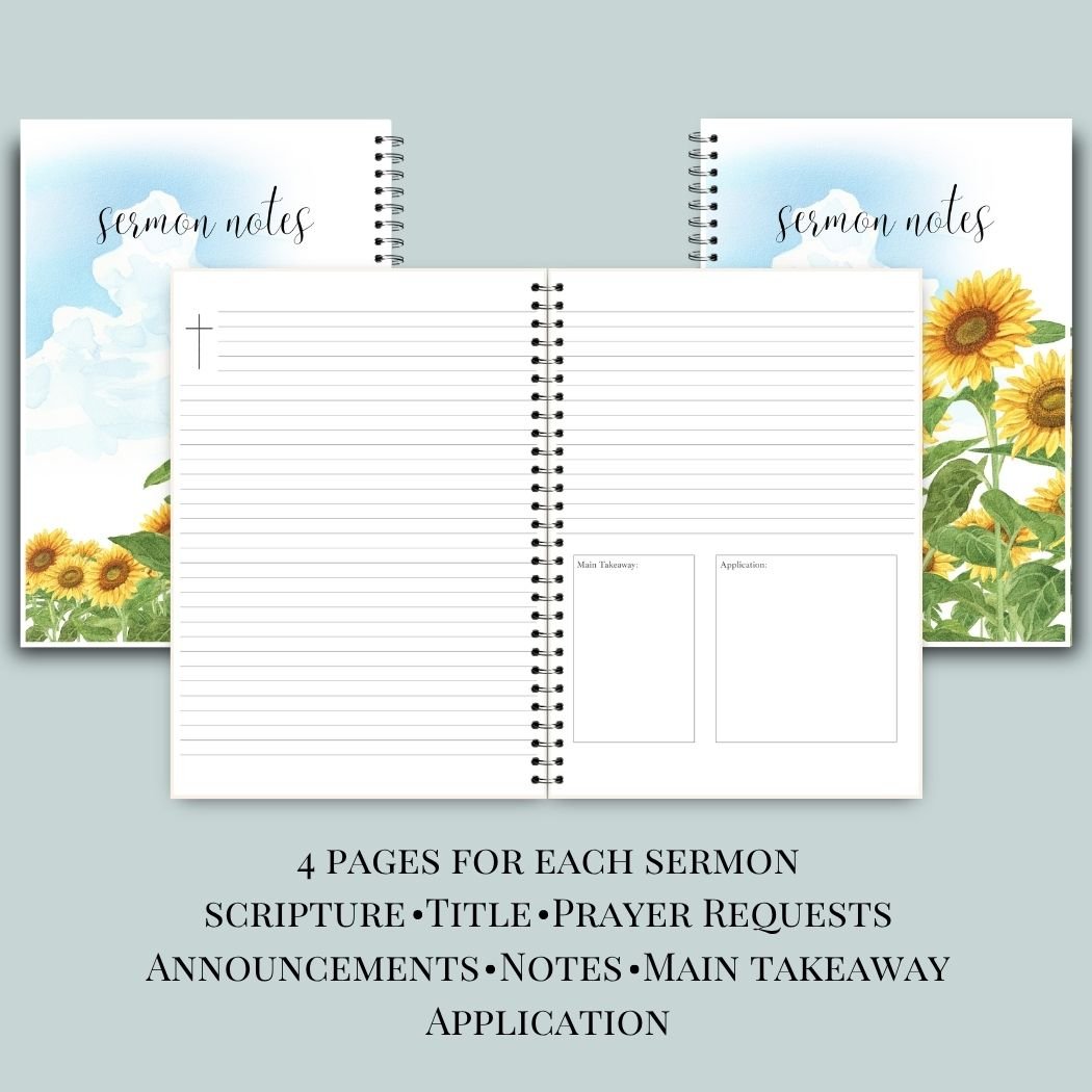 Watercolor Sunflower Sermon Notebook - Image 3