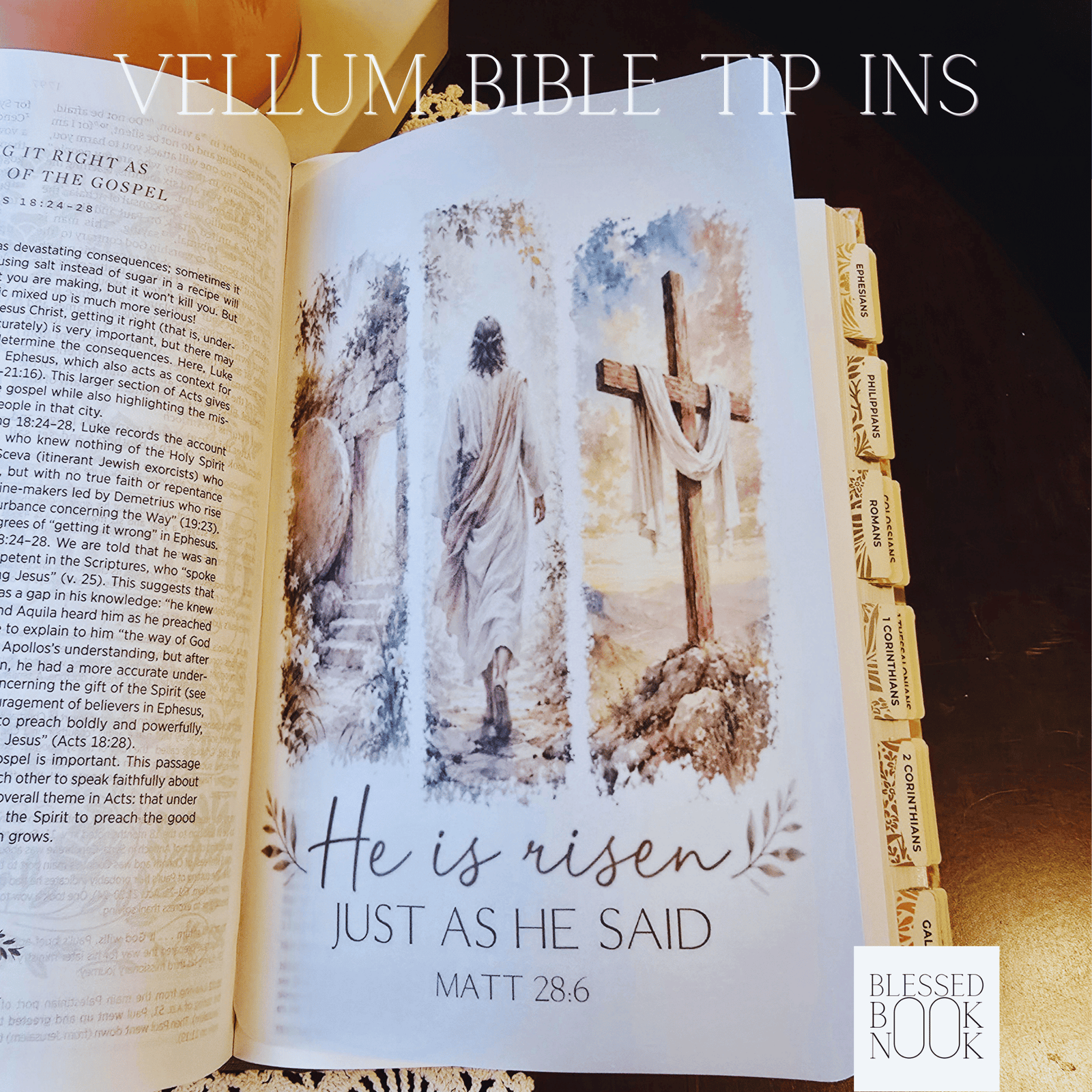 He Is Risen Vellum Bible Tip In